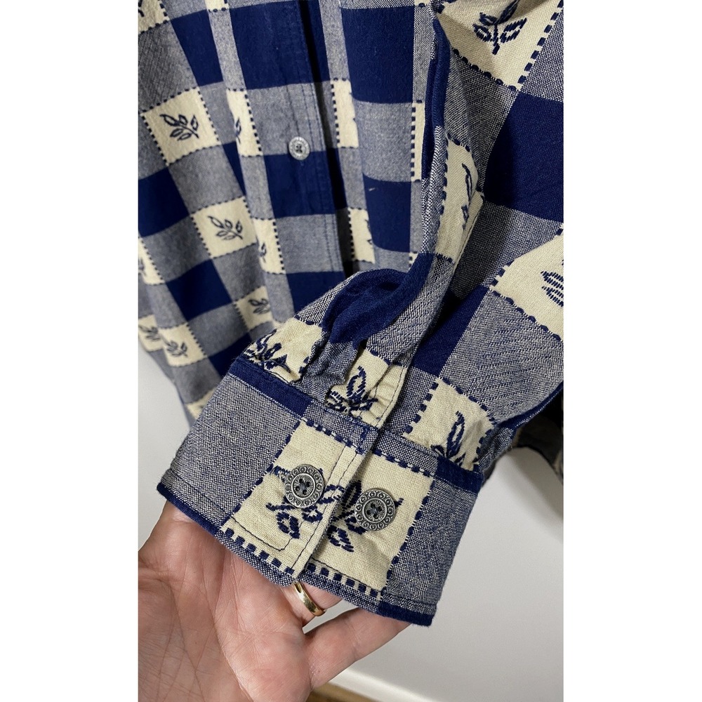 Blair Women's Button Up Top 2XL Fall Leaf Embroidery 100% Cotton Plaid Pattern - Picture 4 of 7